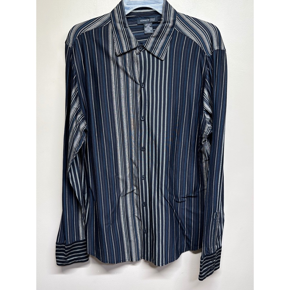 Kenneth‎ Cole New York Mens M M Striped Long Sleeve Button Down Shirt